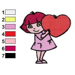 Dora Holding Red Heart Embroidery Design